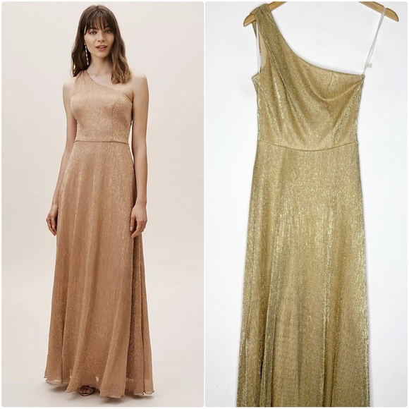 BHLDN Anthropologie Gold One Shoulder Formal Dress Size 6 - Picture 1 of 7